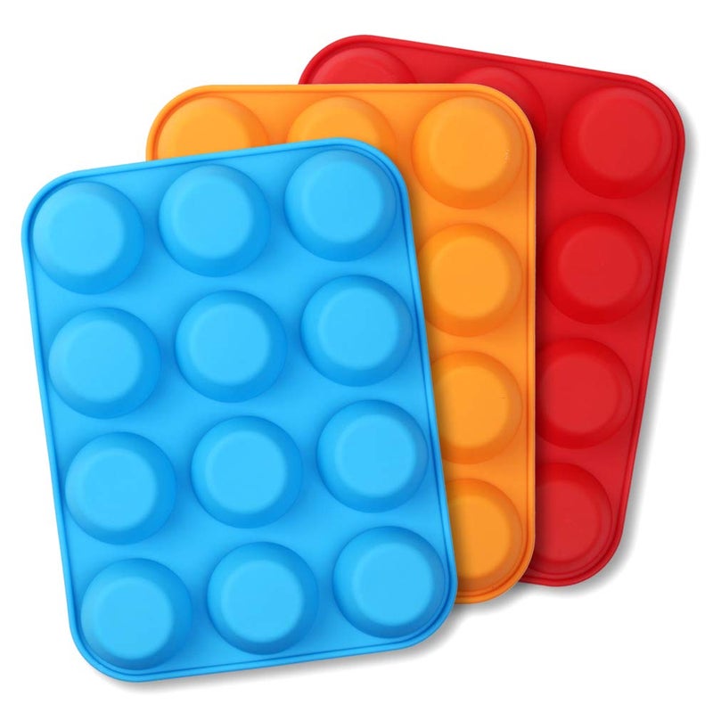 Cozihom Silicone Muffin Pan, Cupcake Pan, 12 Cups, Food Grade Egg Muffin Baking Silicone Molds, Non-stick, 3 Pcs - Image 1